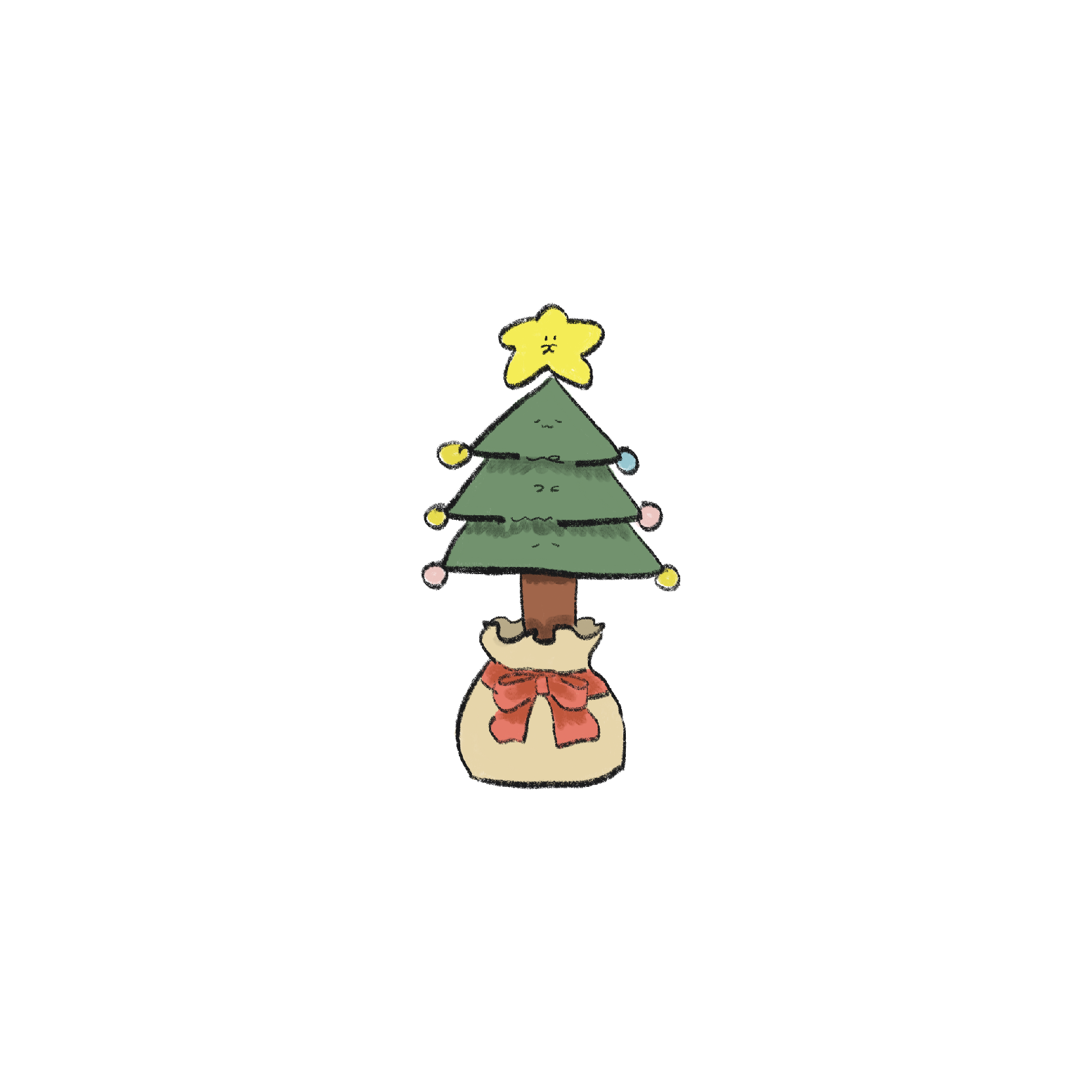 ゆるいイラスト】クリスマスツリーさん/星/りぼん - ゆるいせかい